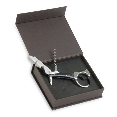 Double Throw Corkscrew with Black Wooden Handle and Capsule Cutter