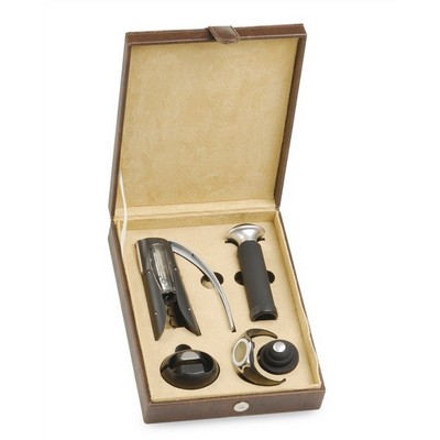 Renoir Set of 5 Wine Accessories in Python Gift Box, Lever Corkscrew with Pedestal, Digital Thermometer