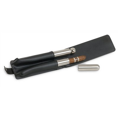 Cigar Set Elegant cigar holder lining with stainless steel pocket flask