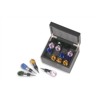 Wooden box of 16 colored glass wine stoppers