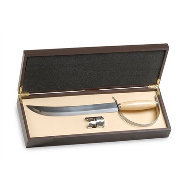 Wooden Box with Champagne Saber and Stopper