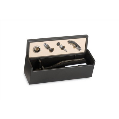 Black Wooden Box for 1 Bottle with Tasting Accessories