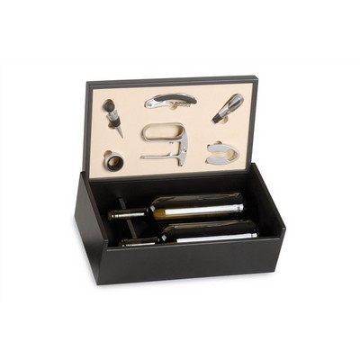 Black Wooden Box for 2 Bottles with Tasting Accessories