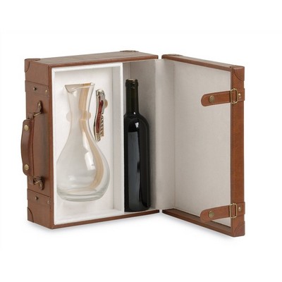 Tosca Dekanterbox, Flaschenhalterbox aus Öko-Leder mit Dekanter und Korkenzieher