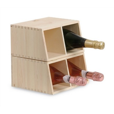 Dual-use wine cellar in solid pine wood for 4 bottles and modular module
