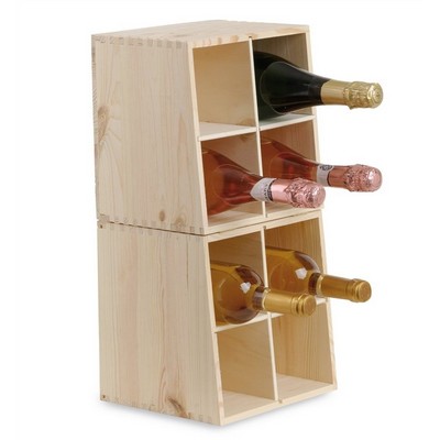 Dual-use wine cellar in solid pine wood for 8 bottles and modular module