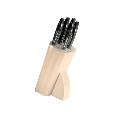 Mercury  Bleached Hydra Block in Beech Wood with 5 Black Dolphin Line Kitchen Knives