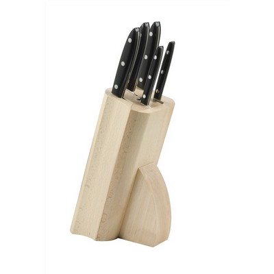 Bleached Hydra Block in Beech Wood with 5 Kitchen Knives - Delfino Line - Black