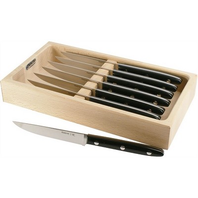 Mercury  Handcrafted Beechwood Box with 6 Steak Knives - Dolphin Line - Black