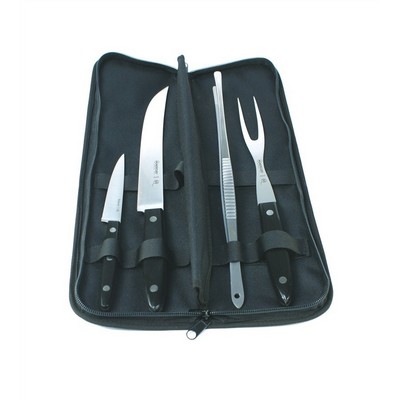 BBQ Chef Set with Clutch - 4 Pieces with 2 Knives, Fork and Tongs - Black Handle