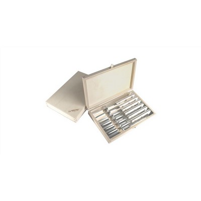 Birkenholz-Box-Set mit 6 EDELSTAHL-Steakmessern – Dolphin Line – Weiß