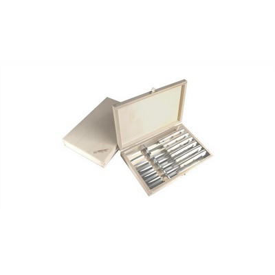 Mercury  Birkenholz-Box-Set mit 8 EDELSTAHL-Steakmessern – Dolphin Line – Weiß
