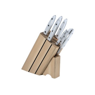 Handgefertigter Buchenblock mit 7 Küchenmessern – Dolphin Line – Weiß
