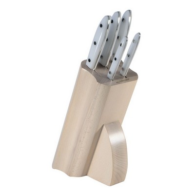 Mercury  Bleached Hydra Block in Beech Wood with 5 Kitchen Knives - Delfino Line - White