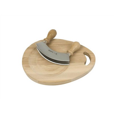 Round Pesto Chopping Board with Crescent Double Blade 14 cm with Wooden Handles