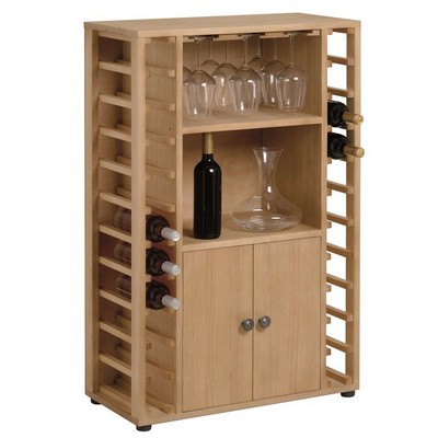 Bar wine cellar - Solid pine wine cellar for 22 bottles with glass holder