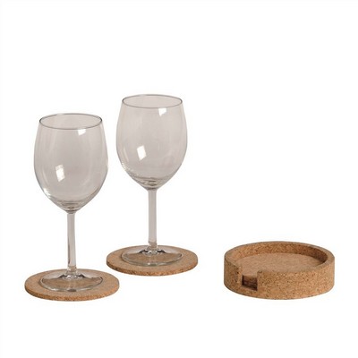 6 Solid cork coasters with container