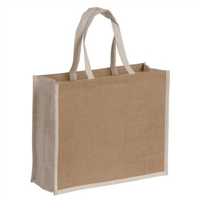 Natural jute bag with colored details - WHITE