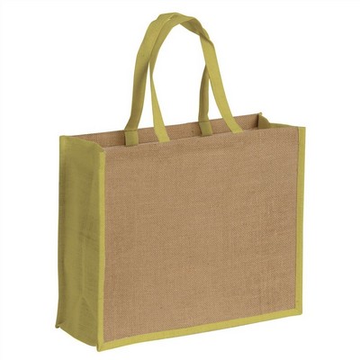 Natural jute bag with colored details - GREEN