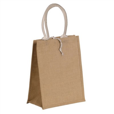 Natural jute bag with colored cotton handles - WHITE