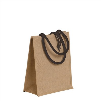 Natural jute bag with colored cotton handles - BLUE