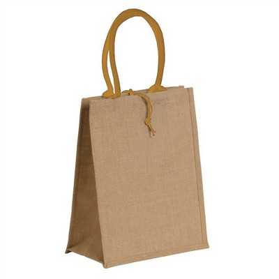 Natural jute bag with colored cotton handles - ORANGE