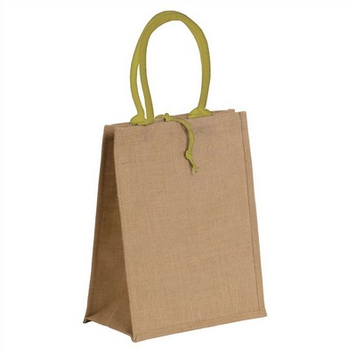 Natural jute bag with colored cotton handles - GREEN