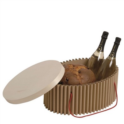 Dorica 2 Flat Bottles - Corrugated cardboard with wooden leaf lid holds 2 bottles