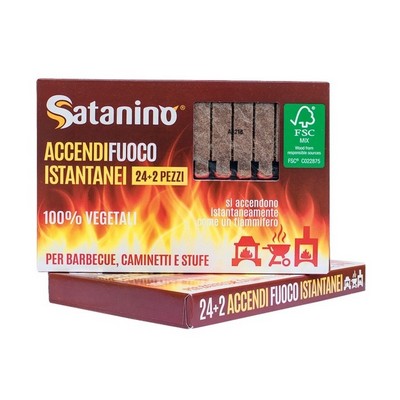 Satanino - INSTANT MATCH FIRELIGHTERS - 100% Vegetable Ideal for Barbecues, Fireplaces