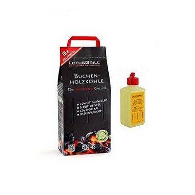 LotusGrill CHARCOAL for fire, one 2.5 kg bag + 1 pack of GEL for ignition