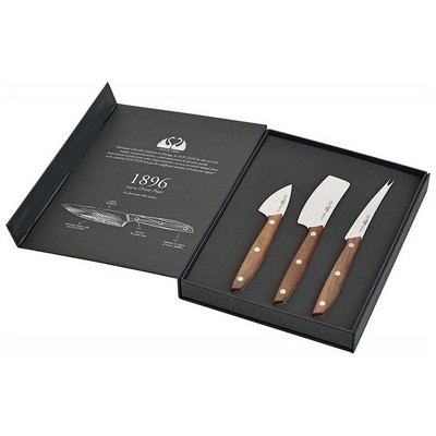DUE CIGNI 1896 Line - Set of 3 Cheese Knives - 4116 Stainless Steel Blade and Walnut Wood Handle