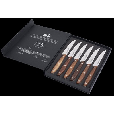 DUE CIGNI 1896 Line - Set of 6 Steak Knives - 4116 Stainless Steel Blade and Walnut Wood Handle