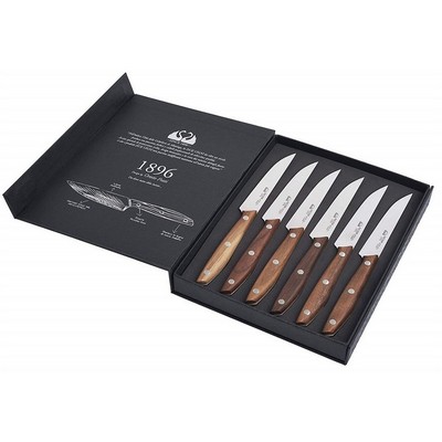 DUE CIGNI 1896 Line - Set of 6 Serrated Steak Knives - 4116 Stainless Steel Blade and Walnut Wood Handle