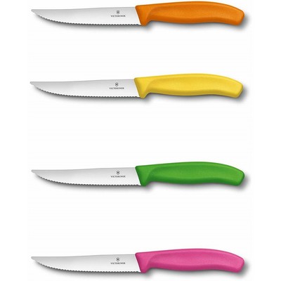 Swiss Classic Wavy Steak/Pizza Knife 12 cm - Assorted Colors - Pack of 4 pieces