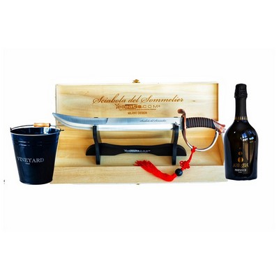 YesEatIs Sciabola del Sommelier-Starter Kit con Secchiello per Ghiaccio e Bottiglia di Prosecco DOC