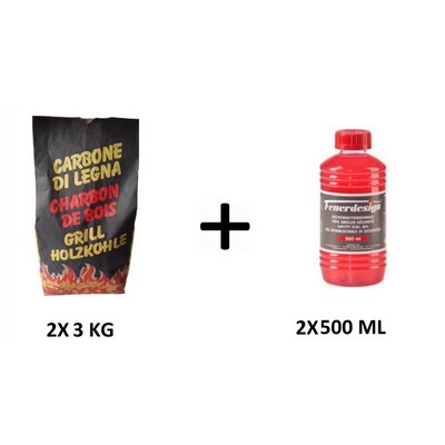 6 kg Buchenholzkohle + 2 500 ml Feueranzünder-Brenngel – kompatibel mit Barbecue Lot
