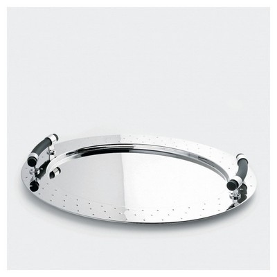 Alessi-Oval tray in polished 18/10 stainless steel with PA handles, black
