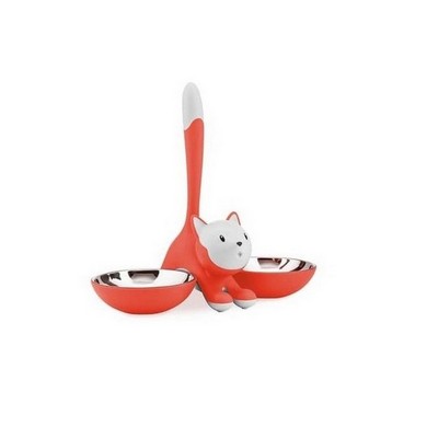 ALESSI tigrito cat bowl in resin, red orange and 18/10 stainless steel