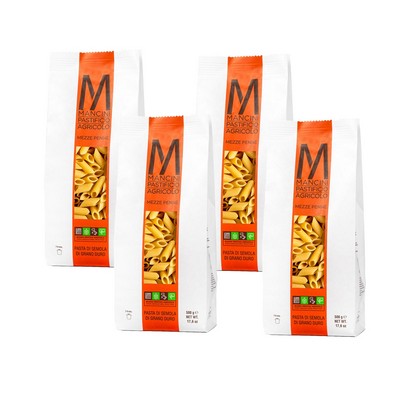 Mancini Pastificio Agricolo - Classic Line - Mezze Penne - 4 Packs of 500 g