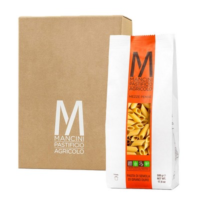 Mancini Pastificio Agricolo - Classic Line - Mezze Penne - 12 Packs of 500 g