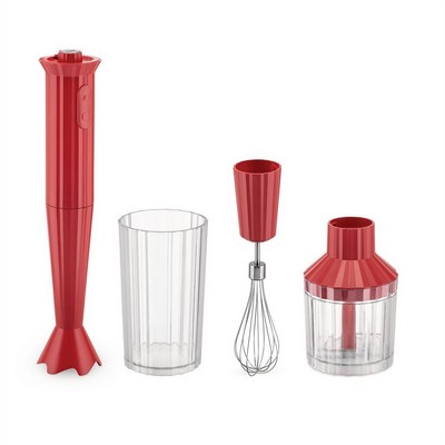 plissè - minipimer in resina termoplastica con bicchiere, frusta e tritatutto-500 w-rosso