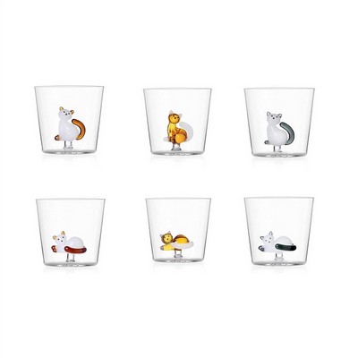 Ichendorf set of 6 tabby cat water glasses - design alessandra baldereschi