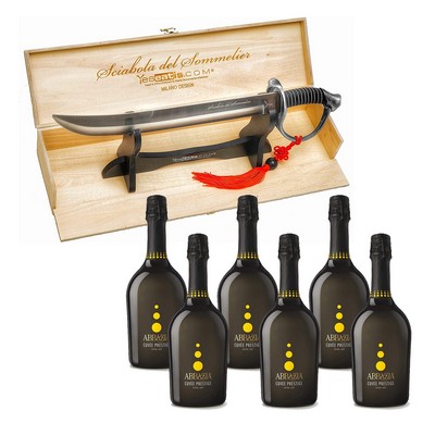 Sommelier's Saber Steel Handle with 6 Bottles of Abbazia Extra Dry Sparkling Wine