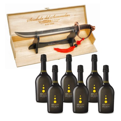 Sommelier's Saber Bronze Handle with 6 Bottles of Abbazia Extra Dry Sparkling Wine