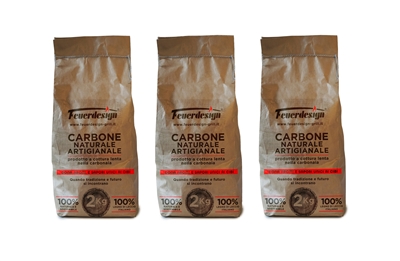 Feuerdesign 3 x 2kg bags of natural charcoal from antiche carbonaie, 100% italian holm oak wood