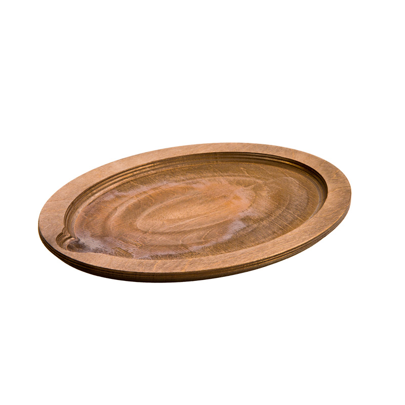 photo Oval Trivet Tray in Walnut Color Stained Wood - Dimensions: 29.95 x 22.7 x 1.75 cm