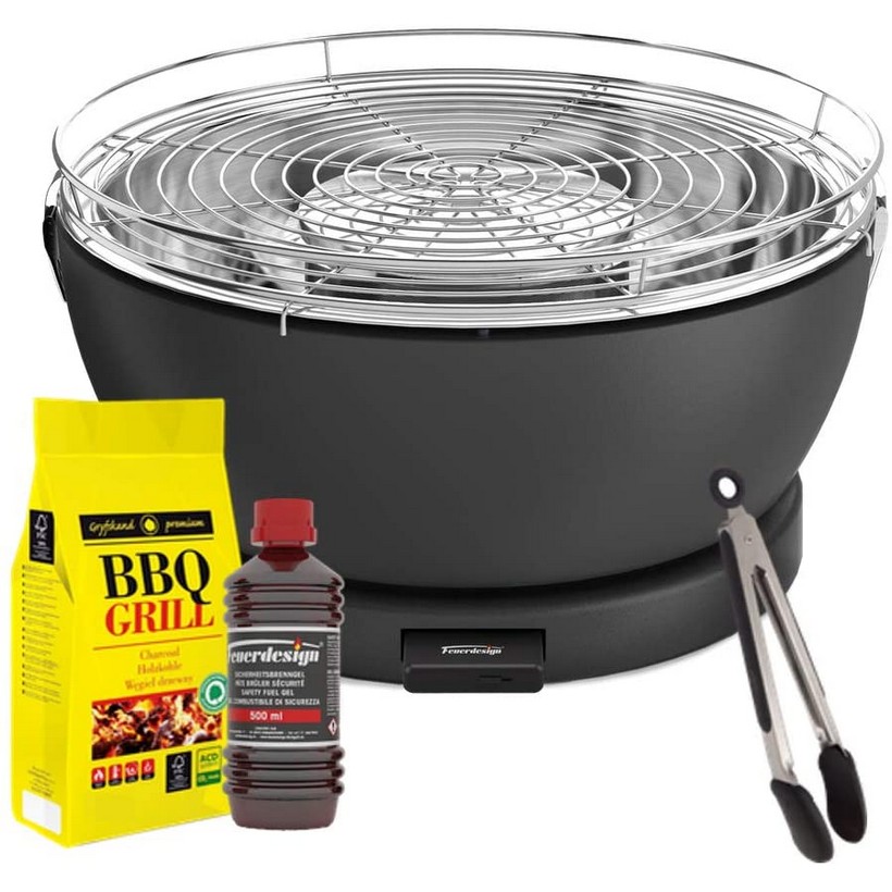 photo vesuvio grill anthracite - kit with ignition gel + charcoal 3 kg + tongs