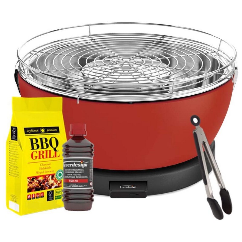 photo vesuvio grill red - kit with ignition gel + charcoal 3 kg + tongs