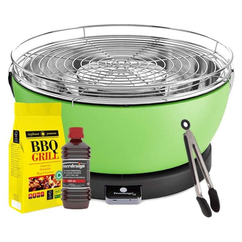 photo vesuvio grill green - kit with ignition gel + charcoal 3 kg + tongs