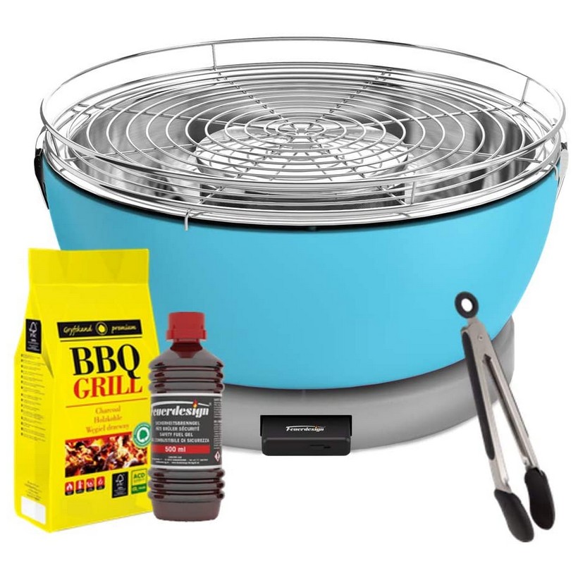 photo vesuvio grill blue - kit with ignition gel + charcoal 3 kg + tongs